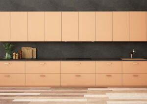 Peach kitchen cabinets